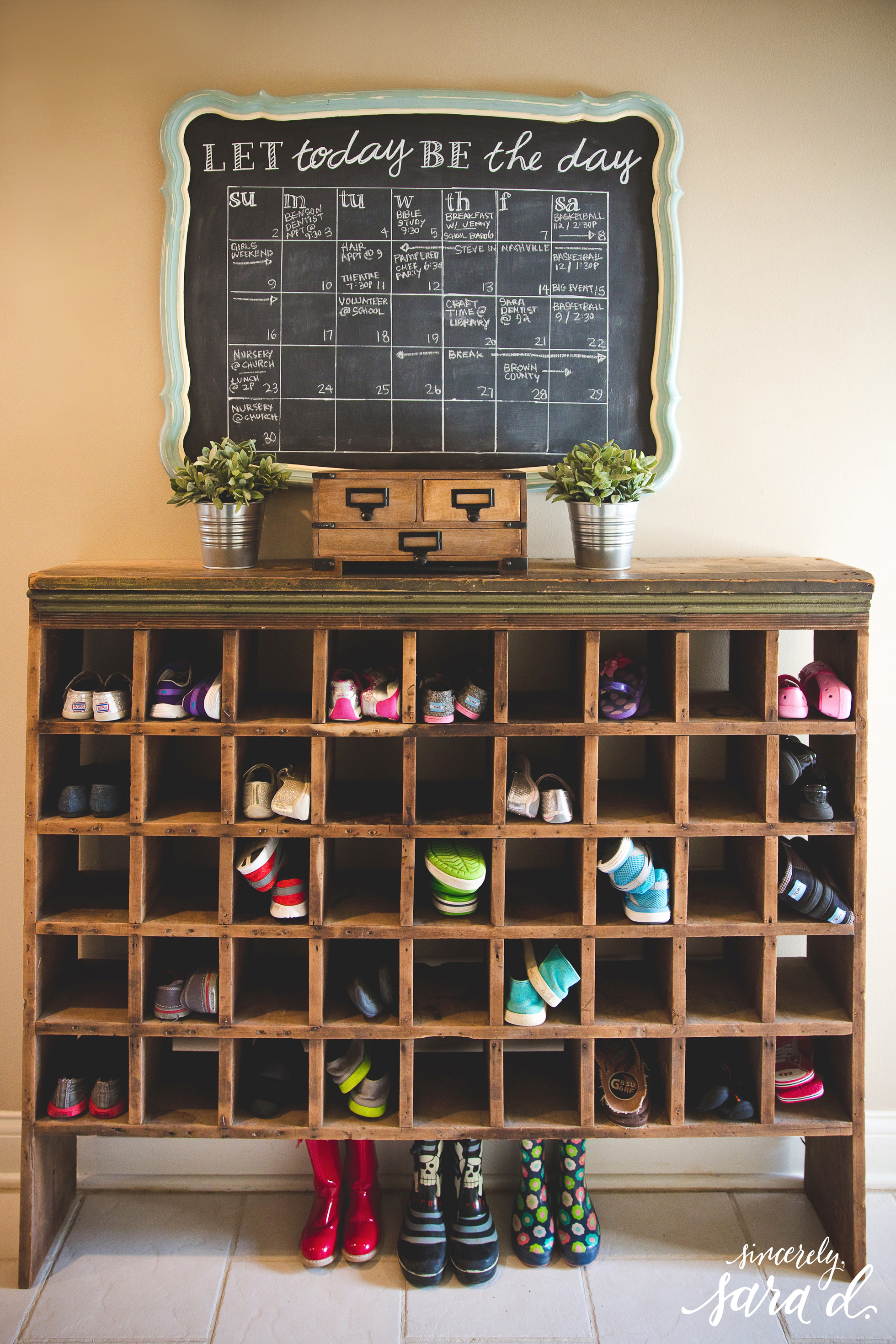 Shoe storage cubbies in a home's entry