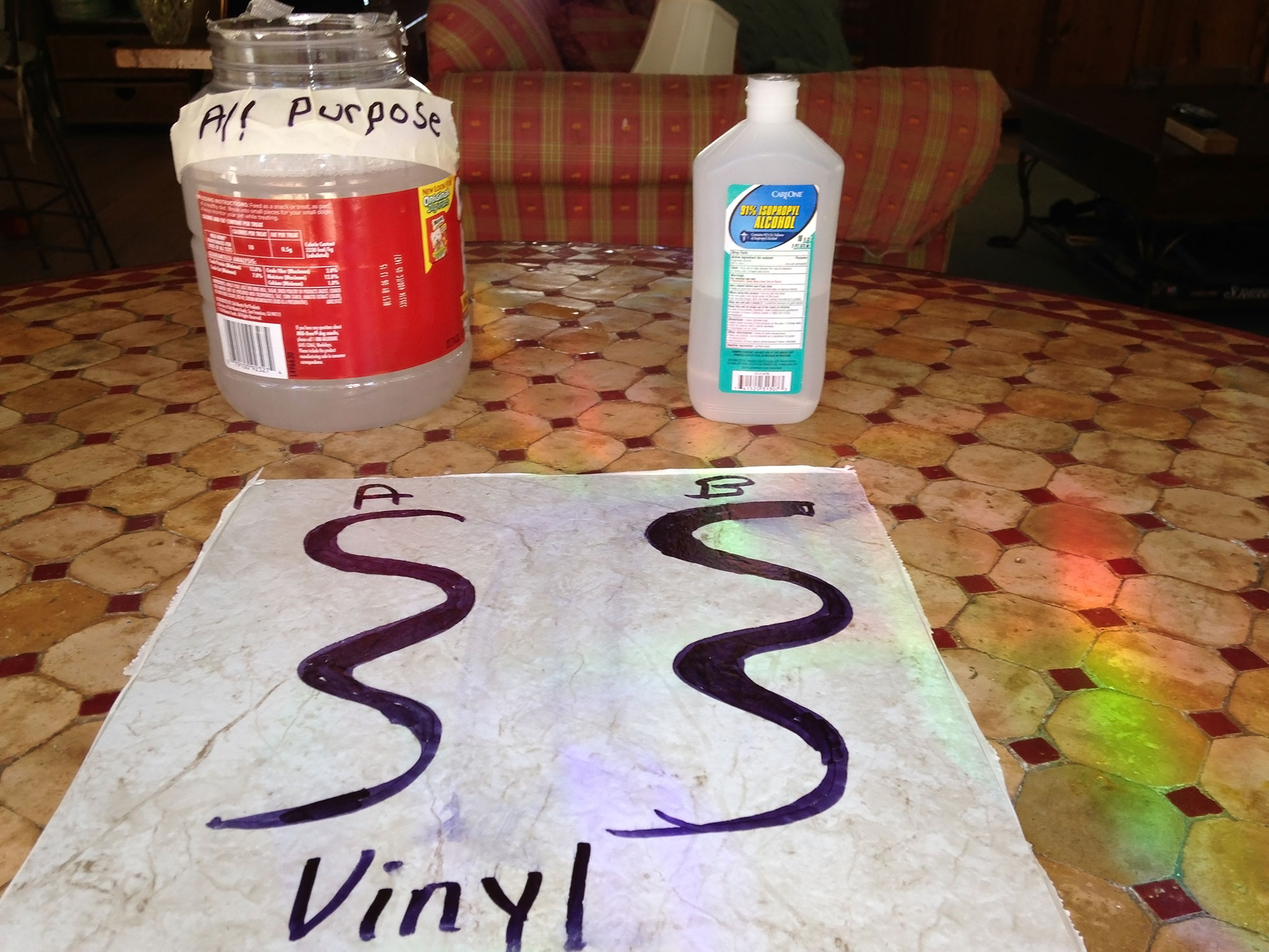 DIY vinyl floor cleaner before test