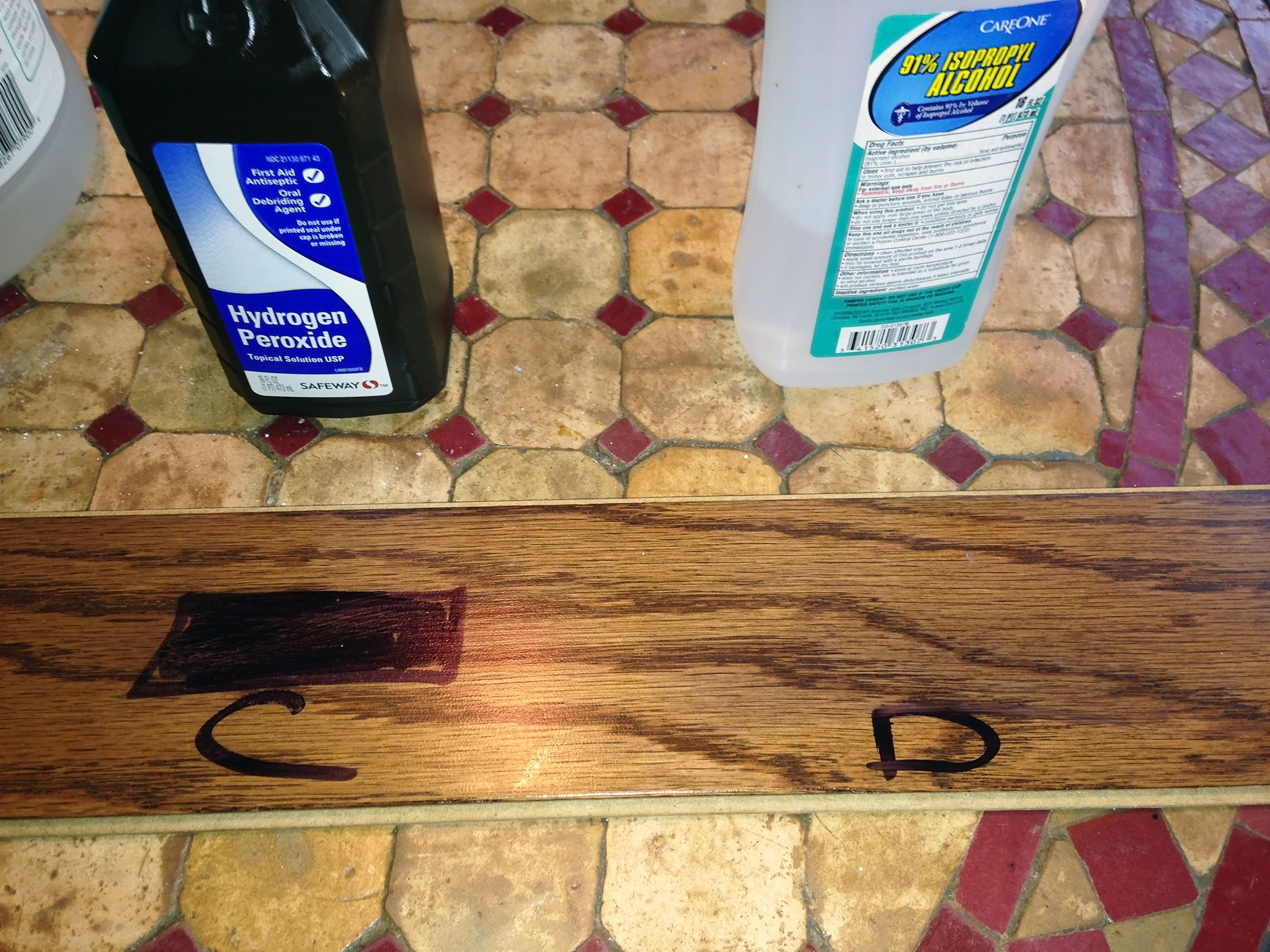 After DIY floor cleaner test with wood and alcohol
